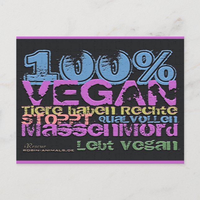 100 % VEGAN -.. - Postkarte Vykort (Framsida)