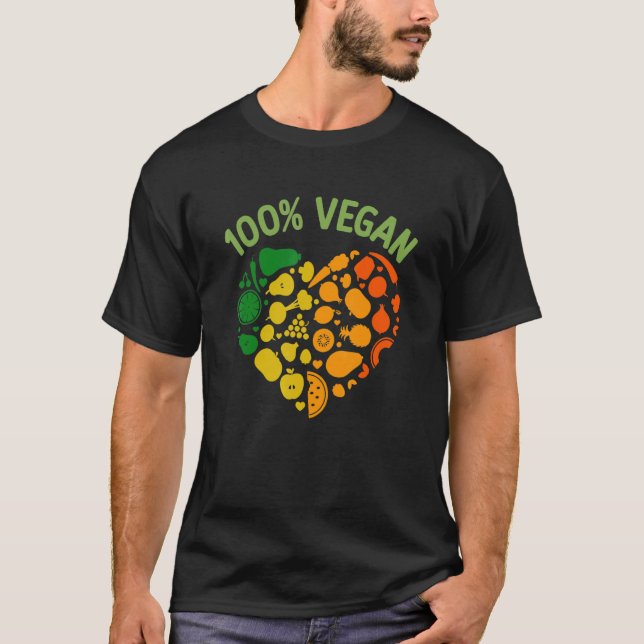 100 veganska färgglada hjärta coola veganska frukt t shirt (Framsida)