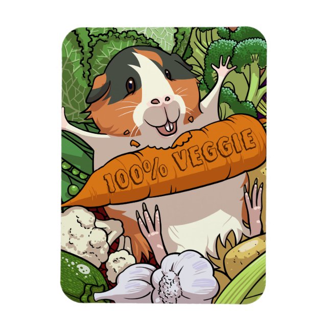 100 % Veggie Lycklig Guinea Gris med morot Magnet (Vertikal)