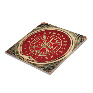 [100] Vegvisir - Viking Guld Magic Runic Compass Kakelplatta