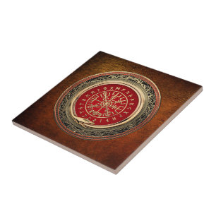 [100] Vegvisir - Viking Guld Magic Runic Compass Kakelplatta