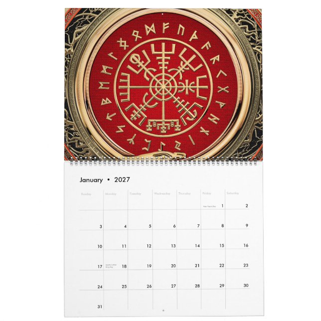 [100] Vegvisir - Viking Guld Magic Runic Compass Kalender (Jan 2027)
