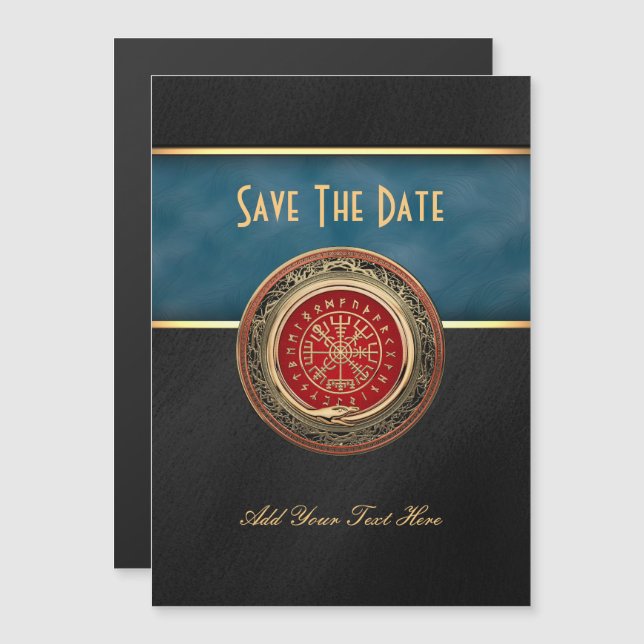 [100] Vegvisir - Viking Guld Magic Runic Compass Magnetisk Inbjudningskort (Fram/baksida)