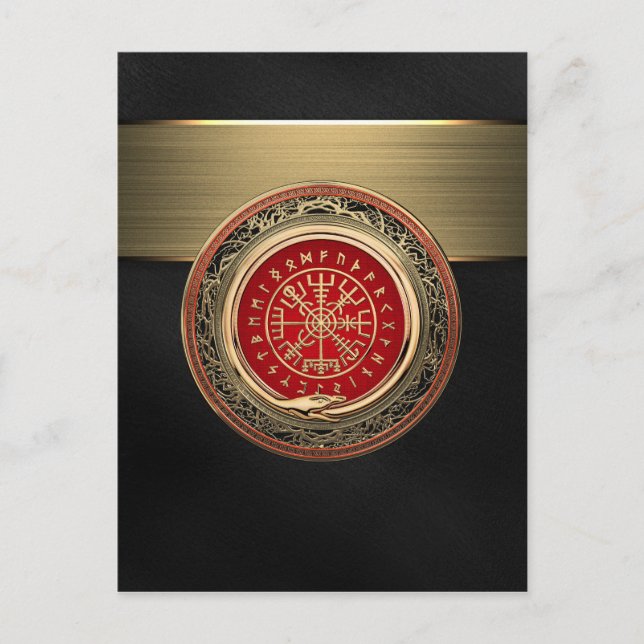 [100] Vegvisir - Viking Guld Magic Runic Compass Vykort (Framsida)