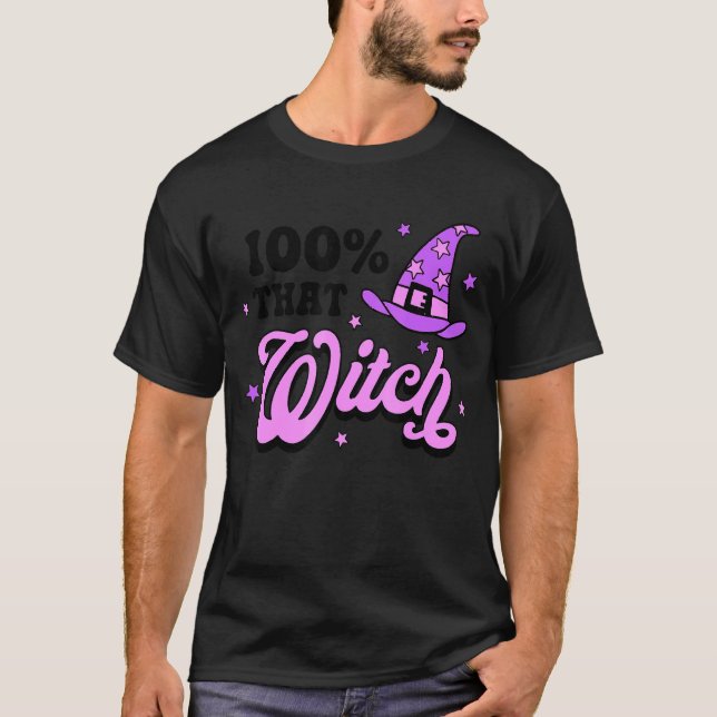 100 Witch Happy halloween Witchy Fall T Shirt (Framsida)