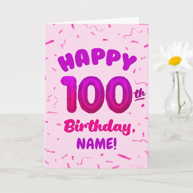 100th Balloon Number Custom Name Birthday Card Kort (Liten växt)