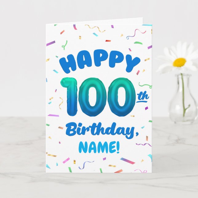 100th Balloon Number Custom Name Birthday Card Kort (Liten växt)