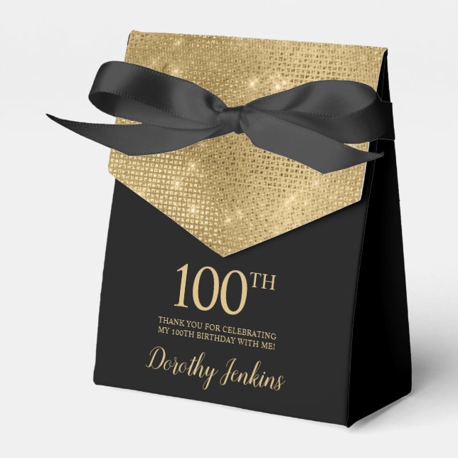 100th Birthday Gold Thank You Favor Box Presentaskar (Framsidan Sidan)