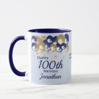 100th Birthday Navy Gold Balloons  Mugg