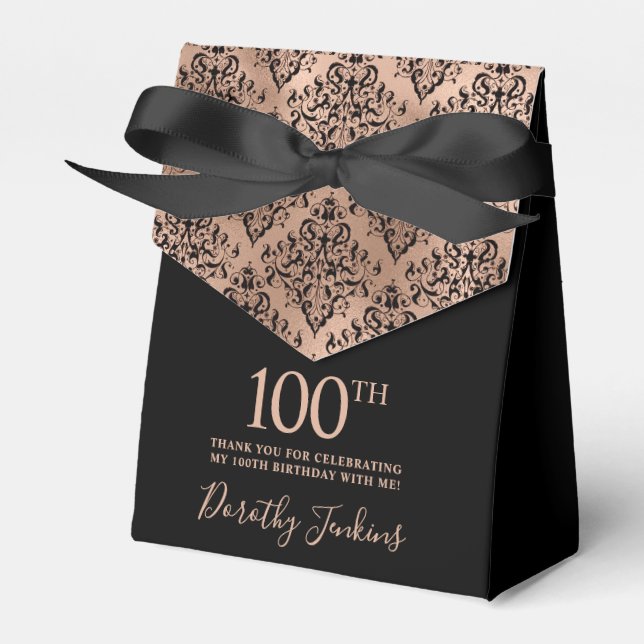 100th Birthday Rose Gold Damask Thank You Presentaskar (Framsidan Sidan)