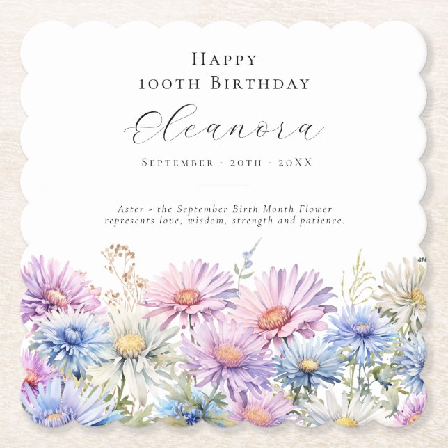 100th Birthday September Birth Flower Custom Underlägg Papper (Framsida)