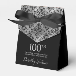 100th Birthday Silver Damask Thank You Presentaskar