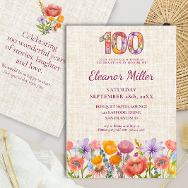  100th Birthday Wildflowers - Floral Number Inbjudningar