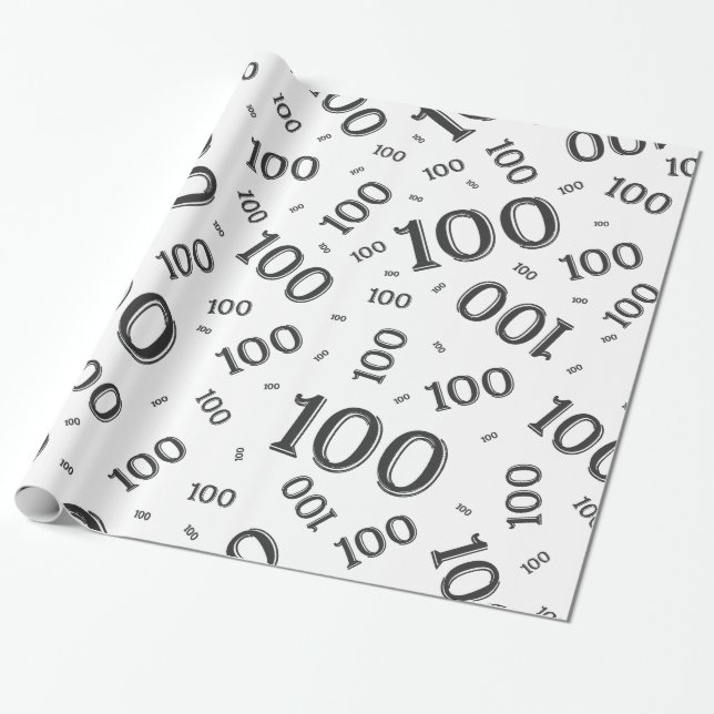 100th Black/White Random Number Mönster Large Presentpapper (Utrullad)