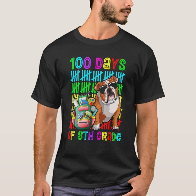 100th Day Of 8th Grade Boys Kids English Bulldog D T Shirt (Framsida)