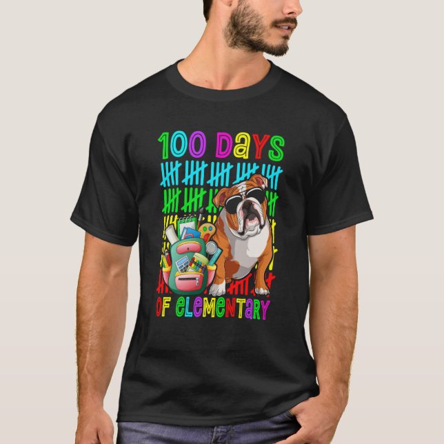 100th Day Of Elementary Boys Kids English Bulldog  T Shirt (Framsida)