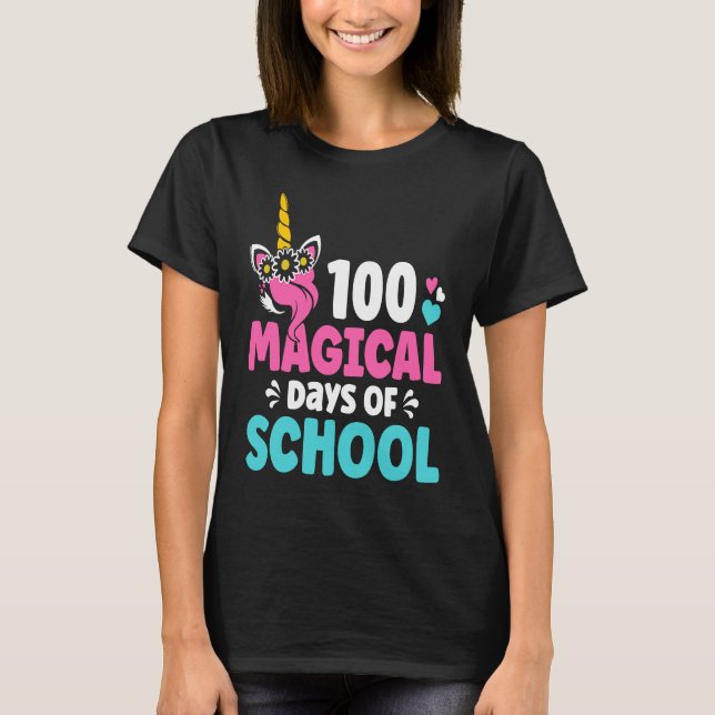 100th Day of Kindergarten For Girls 100 Magical Da T Shirt (Framsida)