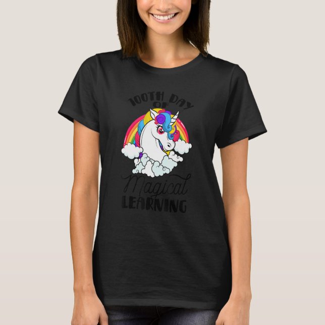 100th Day Of Magical Learning Cute Unicorn Teacher T Shirt (Framsida)