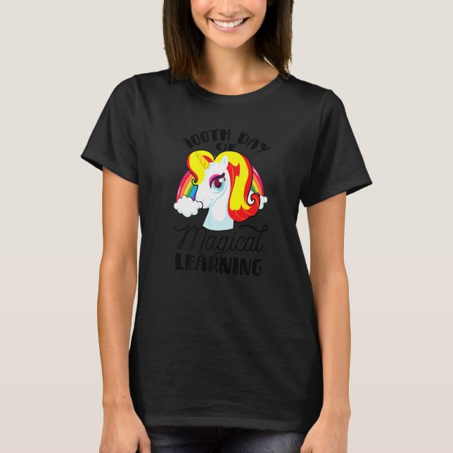 100th Day Of Magical Learning Cute Unicorn Teacher T Shirt (Framsida)