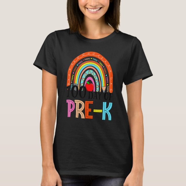 100th Day Of Pre K Teacher 100 Days Smarter Rainbo T Shirt (Framsida)