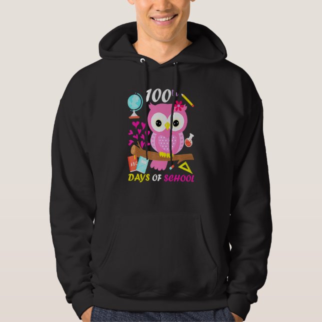 100th Day Of School 100 Days Smarter Cute Owl Love Hoodie (Framsida)