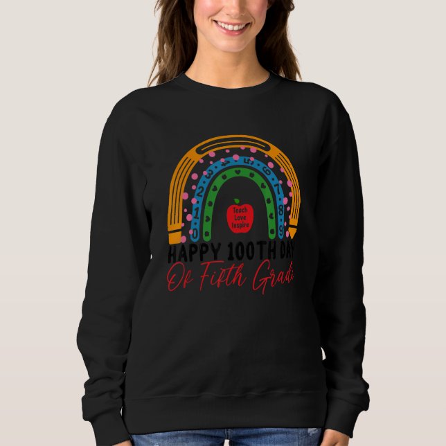 100th Day Of School 5th Grade Teacher Boho Rainbow T Shirt (Framsida)