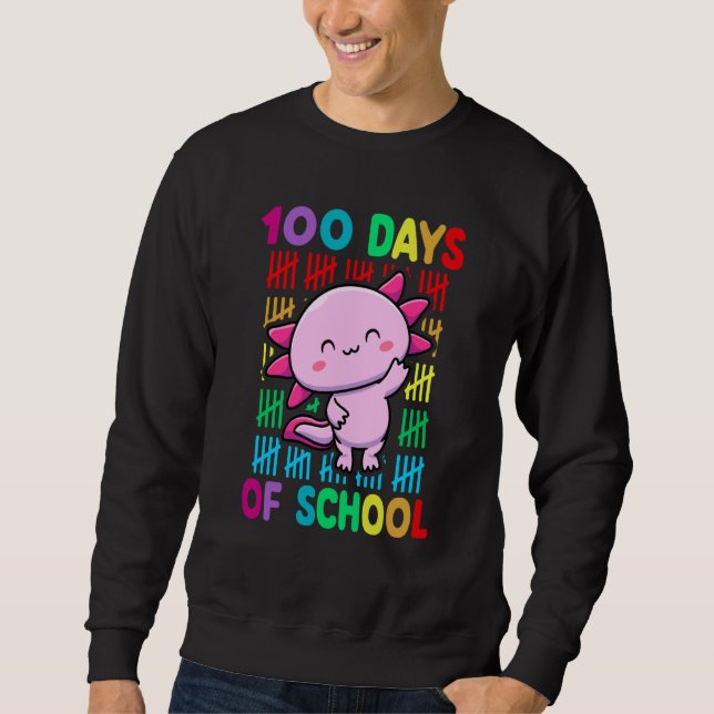 100th Day Of School Animal Axolotl Happy 100th Day Lång Ärmad Tröja (Framsida)