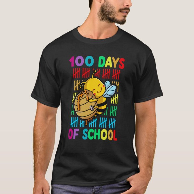 100th Day Of School Animal Bees Happy 100th Day Ki T Shirt (Framsida)