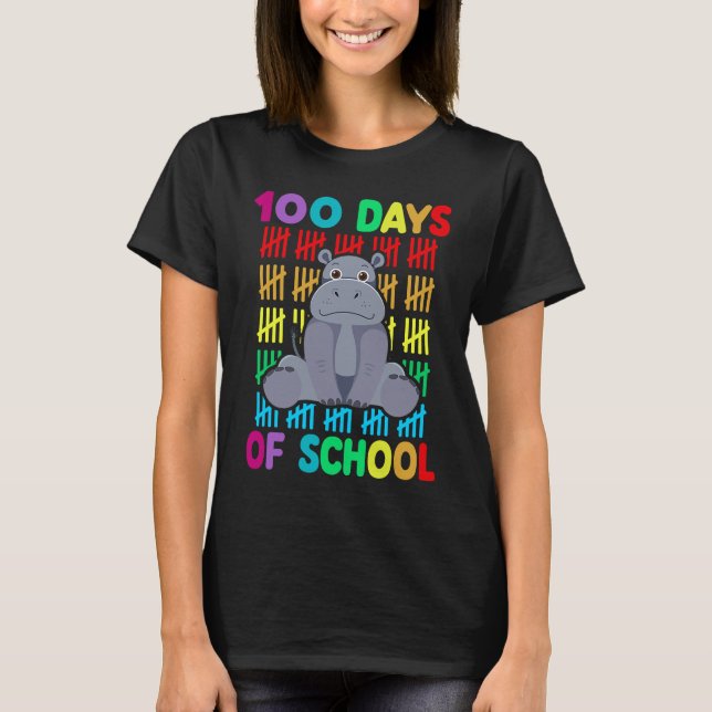 100th Day Of School Animal Hippo  Happy 100th Day  T Shirt (Framsida)