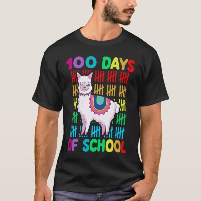 100th Day Of School Animal llama Lover Happy 100th T Shirt (Framsida)