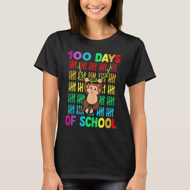 100th Day Of School Animal Monkey  Happy 100th Day T Shirt (Framsida)