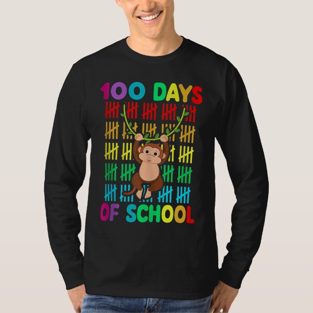 100th Day Of School Animal Monkey  Happy 100th Day T Shirt (Framsida)