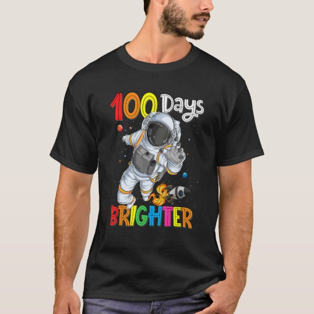 100th Day of School Astronaut Outer Space 100 Days T Shirt (Framsida)