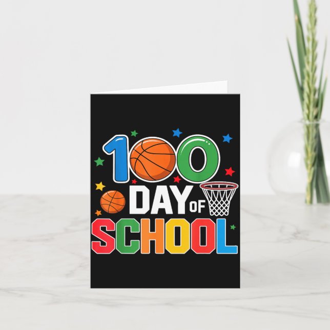 100th Day Of School Basketball - Kids 100 Days Of  Kort (Framsida)
