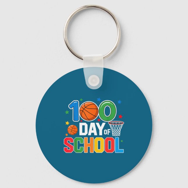 100th Day Of School Basketball - Kids 100 Days Of  Nyckelring (Framsida)