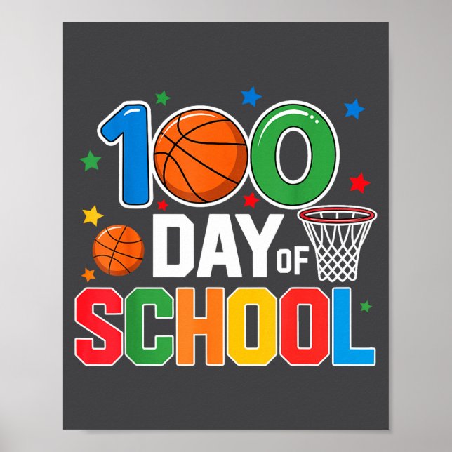 100th Day Of School Basketball - Kids 100 Days Of  Poster (Framsidan)