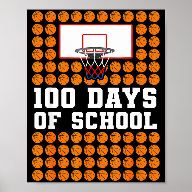 100th Day Of School Basketball Kids 100 Days Of Sc Poster (Framsidan)