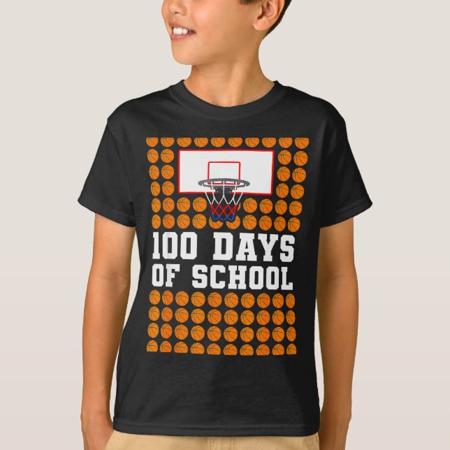 100th Day Of School Basketball Kids 100 Days Of Sc T Shirt (Framsida)
