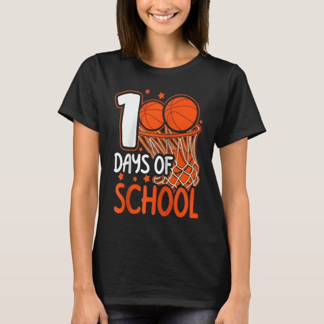 100th Day of School Basketball Kids 100 Days Of Sc T Shirt (Framsida)
