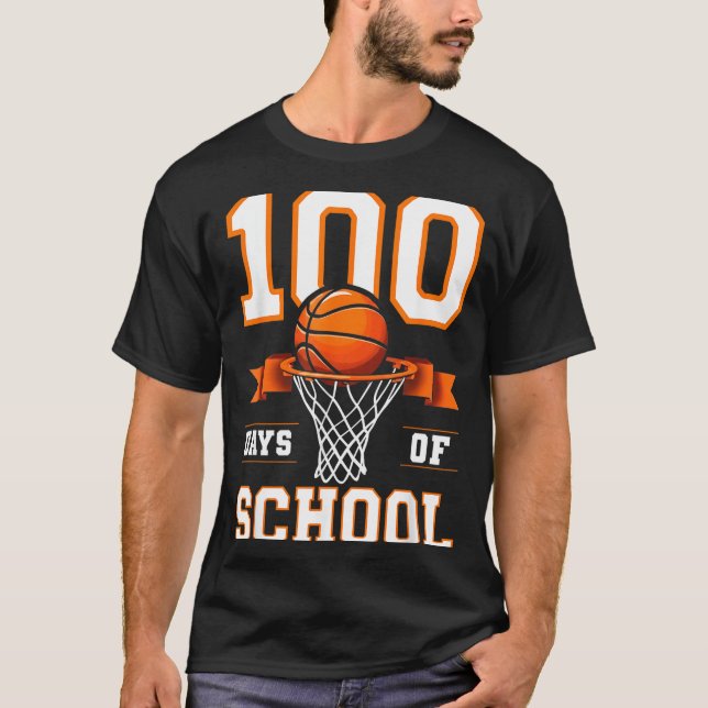 100th Day Of School Basketball Kids 100 Days Of Sc T Shirt (Framsida)