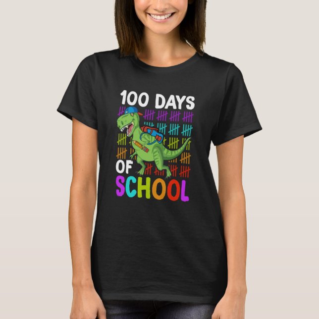 100th Day of School Boys Kids Dino 100 Days Dinosa T Shirt (Framsida)