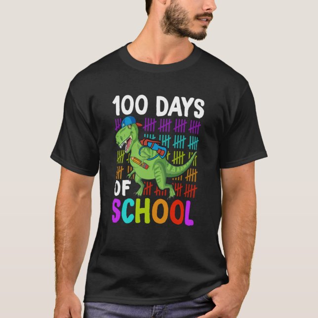 100th Day of School Boys Kids Dino 100 Days Dinosa T Shirt (Framsida)