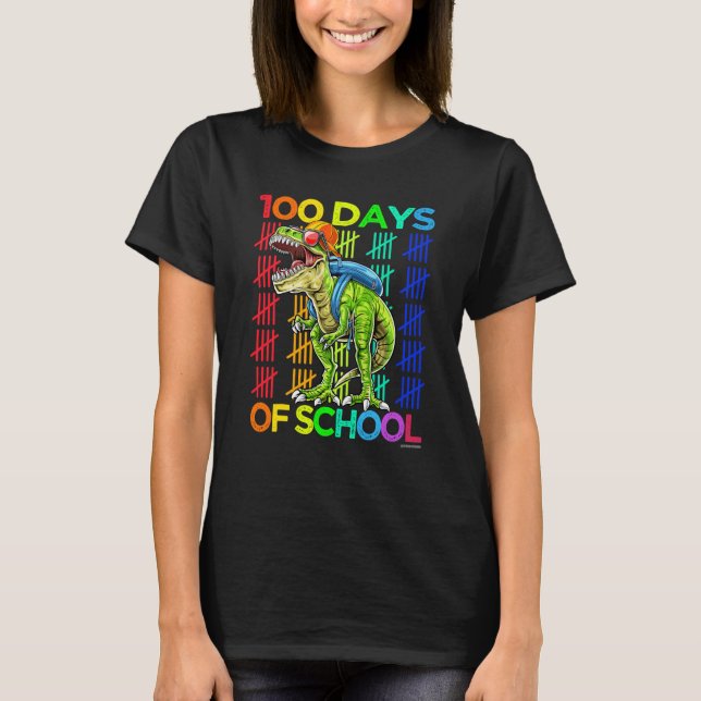100th Day of School Boys Kids Happy 100 Days Dinos T Shirt (Framsida)