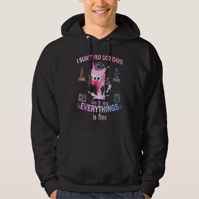 100th Day of School Cat Tie Dye I'm fine everythin Hoodie (Framsida)