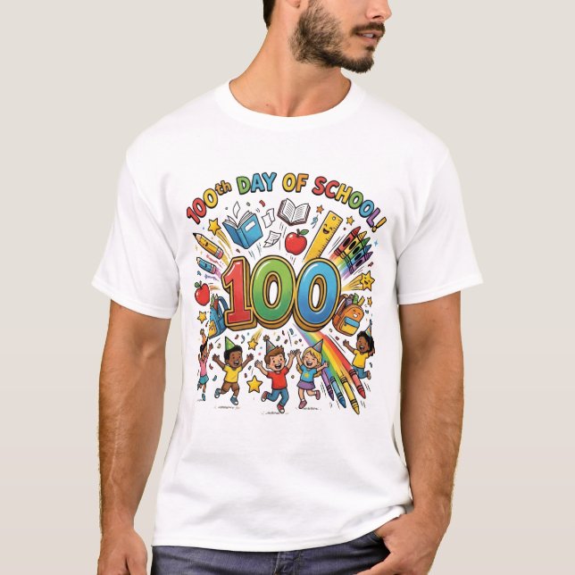 100th Day of School Colorful Celebration Design –  T Shirt (Framsida)