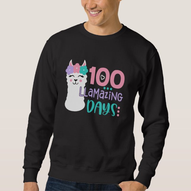 100th Day Of School Colourful Llama Happy 100 Llam Lång Ärmad Tröja (Framsida)