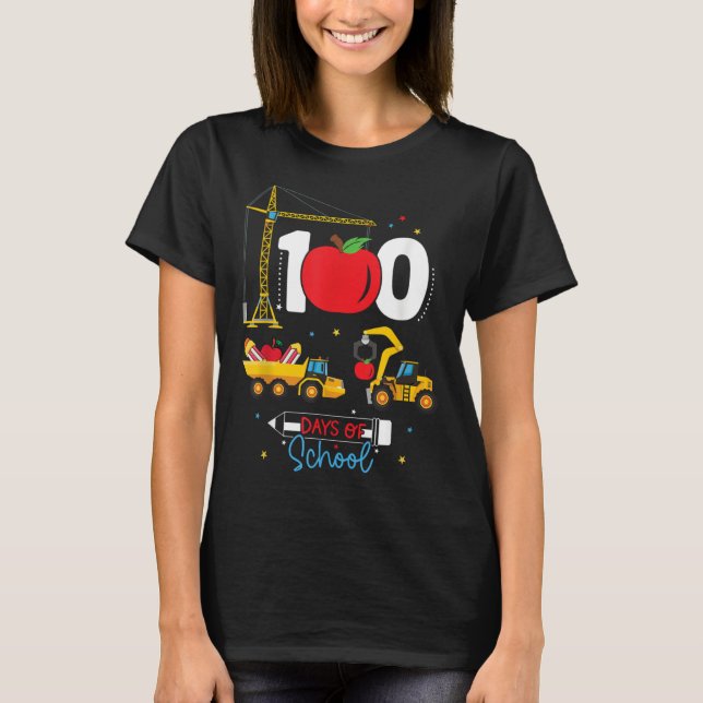 100th Day of School Construction Vehicles Teacher  T Shirt (Framsida)