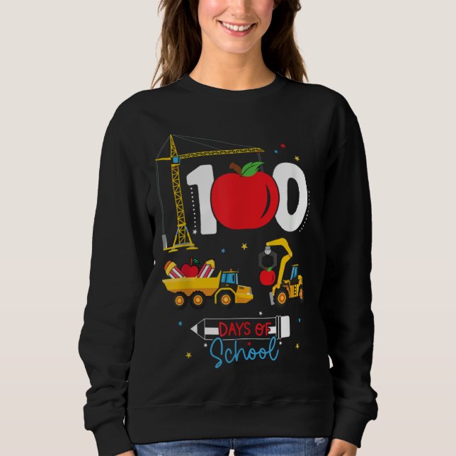 100th Day of School Construction Vehicles Teacher  T Shirt (Framsida)