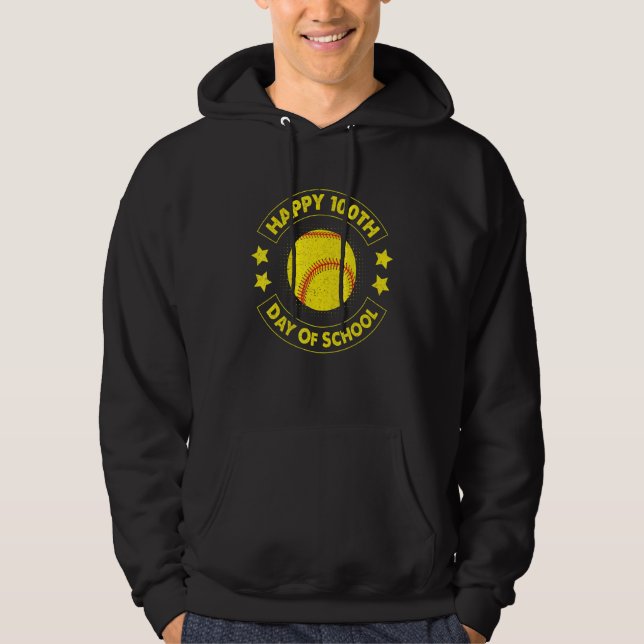 100th Day Of School Cool Baseball Softball Player Hoodie (Framsida)
