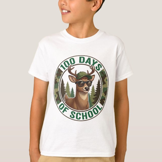 100th Day of School Cute Buck Deer Camo  T Shirt (Framsida)